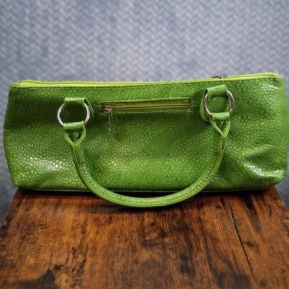 Primeware Lime Green Insulated Wine Bag Faux Crocodile Thermal Lunch Tote